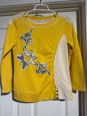 Mucci Yellow & Cream Embroidered Whimsical Blouse With sequins Details